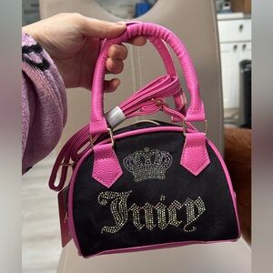 Juicy Couture Hot Pink Black Rhinestone Mini Bowler Bag: BRAND NEW